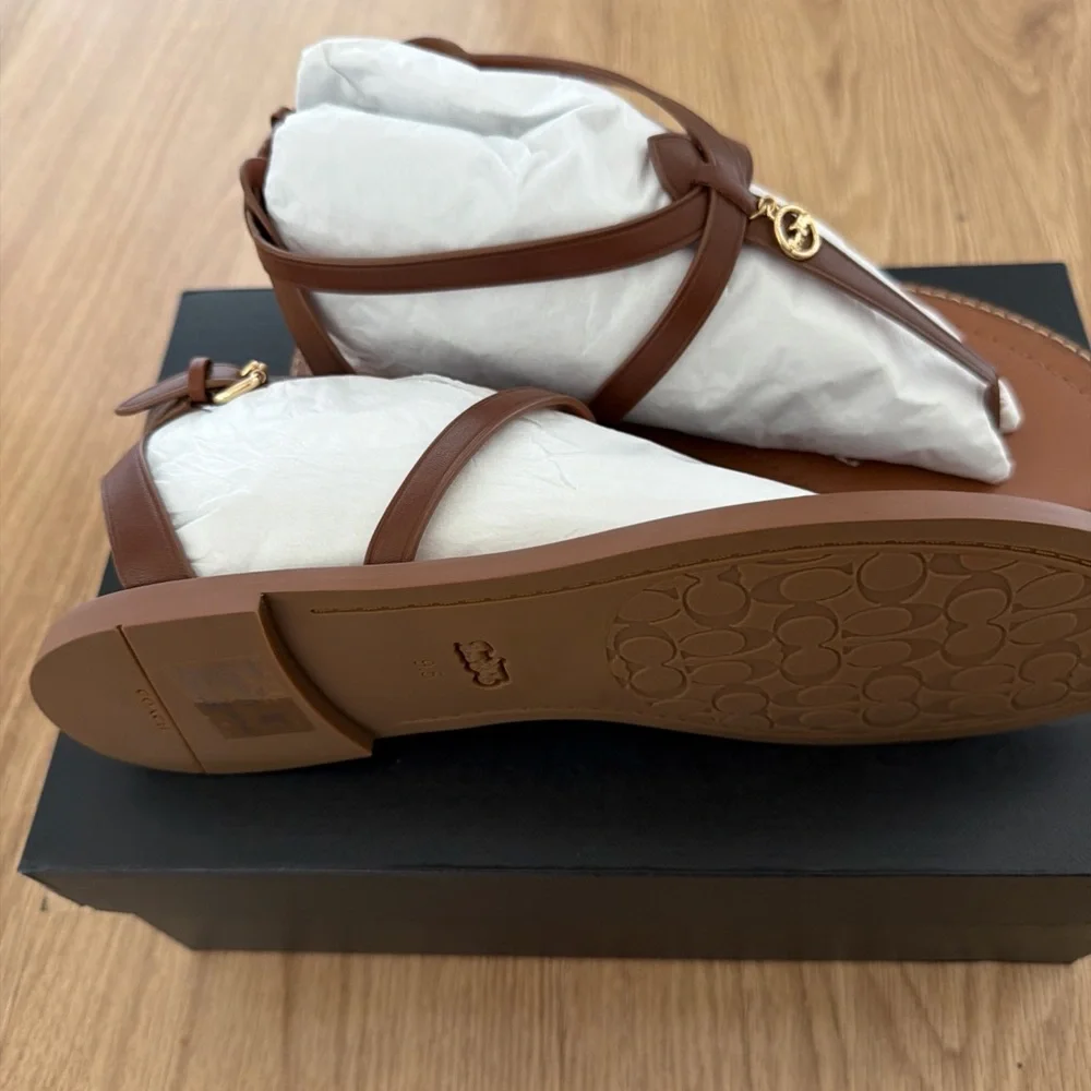 Coach Lydia Leather Sandal in Saddle (Brown) size 9.5 B women new
